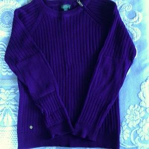 Purple sweater with silver zipper